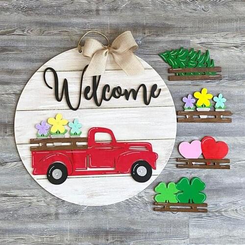 Wooden door plates, cars, garlands, holiday greeting plates, Christmas decorations, holiday door hangings, props Party