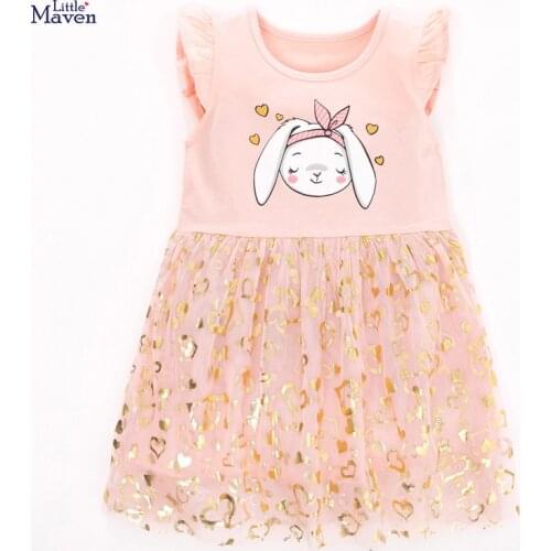 Kids Frocks 2021 New Summer Baby Girls Clothes Brand Dress Toddler Casual Cotton Bunny Tulle Dresses for Kids 2-7 Years