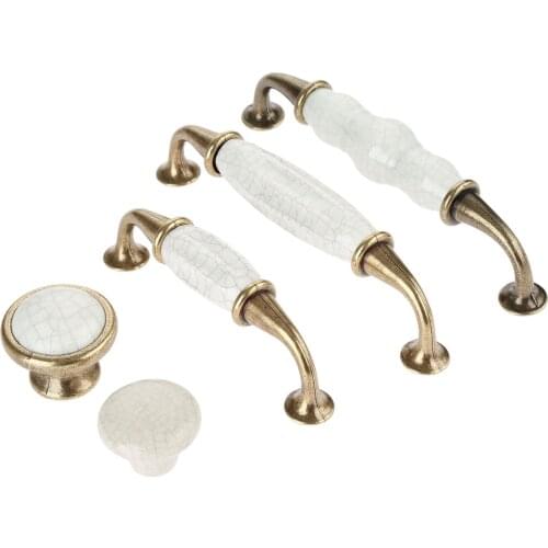 Ceramic Cabinet Handles Drawer crack pattern Pull Knobs Antique Brass Door White Vintage Furniture Hardware Decorative 96/128MM