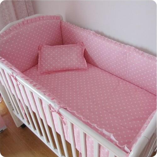 6PCS Pink kids bedding bumper Baby Crib Protector crib bedclothes cot nursery bedding kit berço (4bumpers+sheet+pillow cover)