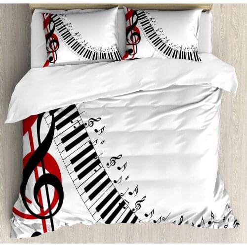 Music Duvet Cover Set Treble Clef Abstract Theme Motif Pattern on Plain Backdrop Decorative 3 Piece Bedding Set with 2 Pillow