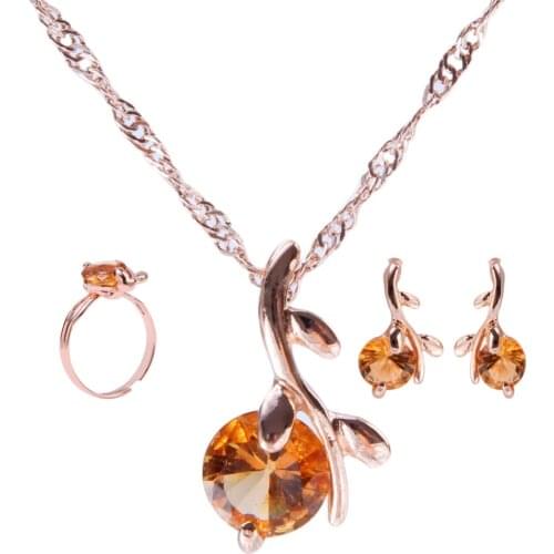 2019 Jewelry sets african bridal gold color necklace earrings Ring wedding Yellow crystal women fashion jewellery set for women