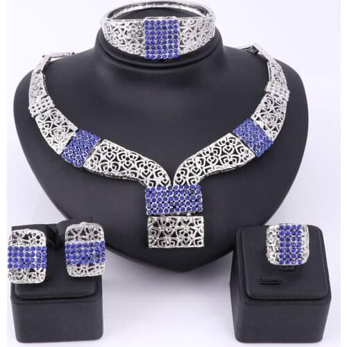 African Beads Jewelry Set Dubai Crystal Women Wedding Party Necklace Bangle Earring Ring Fine Jewelry Sets