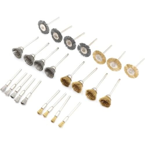 Brass Steel Wheel Dremel Wire Brush For Dremel Tools Accessories 24pcs/Set Burr Abrasive Head Deburring Drill Tools