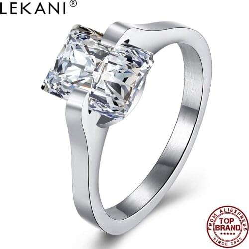 LEKANI Stainless Steel Rings For Women Romantic Square Cubic Zircon Design Luxury Ring Hot Sale Fashion Jewelry Best Friend Gift