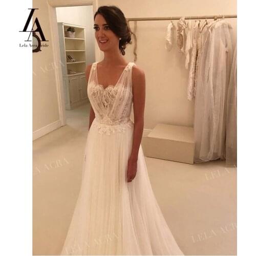 LelaAcra Boho Sleeveless Wedding Dress 2021 Appliqued Open Back Court Train Bridal Gown Princess WB23 Plus Size Vestido De Novia