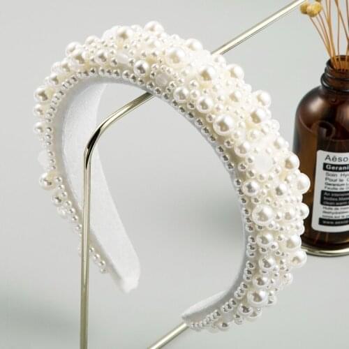 Fashion Baroque Style Imitation Pearl Star Hair Band Womens Gorgeous Solid Velvet Hair Band Womens Party Hair Accessories