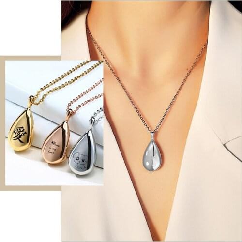 Trendy Water Drop Pendant Necklaces for Women Free Personalize Engrave Cremation Urn Keepsake Gifts Jewelry