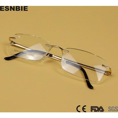 Pure Titanium Glasses Frame Men Gold Rectangle Rimless Prescription Square Eyeglasses Myopia Optical Eyewear