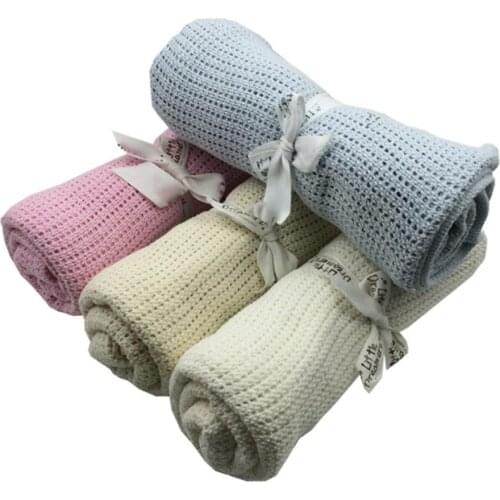 Baby Newborn Soft Air Conditioner Quilt Warm Cotton Solid Color Knitted Crochet Rectangle Baby Stroller Blankets