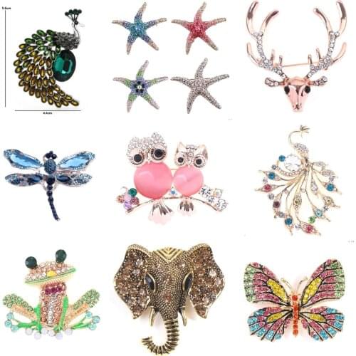 Insect Bee Frog Peacock Brooches Pin Female Hijab Pin Snails Beetle Broche Male Suit Lapel Pin Animal Crystal Strass Brooch