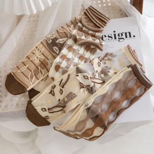 4 Pairs/Set Summer Socks Ultra-thin Crystal Transparent Dot Sox Harajuku Designer Socks Women Crew Silk Fashion Thin Socks