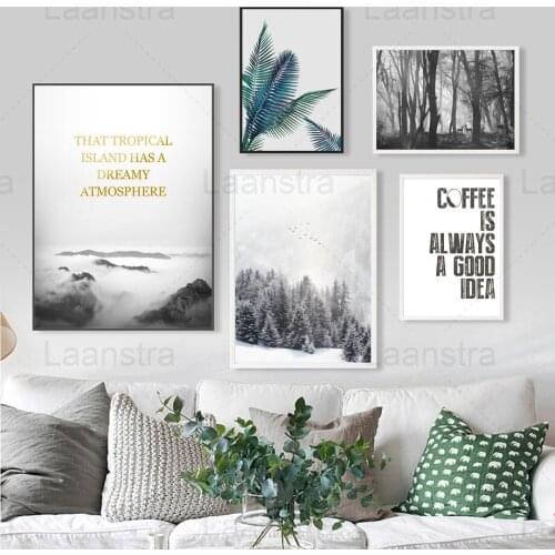 Landscape Home Decoration Canvas Painting Forest Trees and Flying Birds Living Room Poster Coffee Shop Prints Island In Cloud
