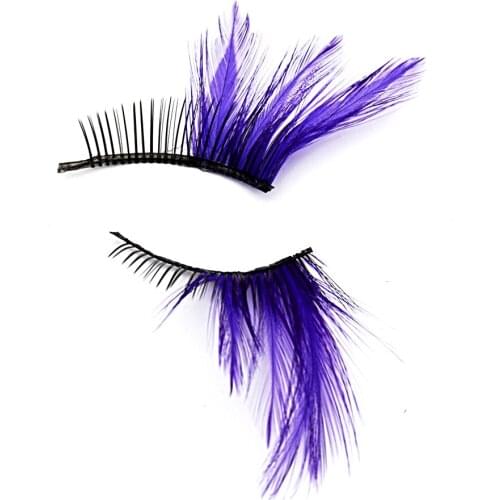 Eyetail purple feather purple exaggerated eyelashes creative drama Makeup Art makeup T stage false eyelashes makeup Y17