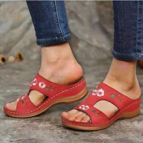 Womens Sandals Thick Bottom Wedge Shoes For Women Print Design Sewing Sandals Women Open Toe Comfortable Ladies Shoes Plus Size