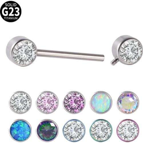 1Pc Implant Grade Titanium Nipple Barbell Internally Threaded Double Gem Nipple Shield Tongue Bar Piercing Body Jewelry 14gX6mm