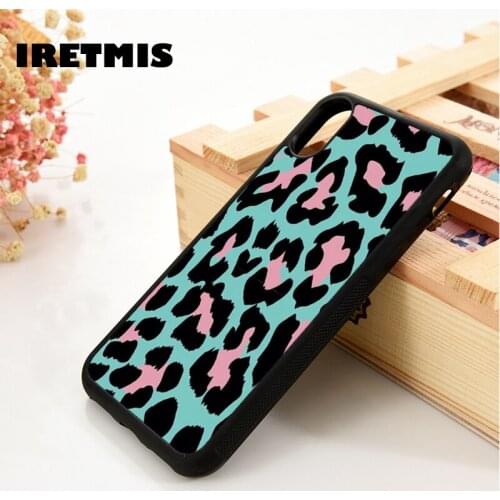 Iretmis 5 5S SE 2020 6 6S TPU Silicone Rubber Phone Case Cover for iPhone 7 8 Plus X Xs 11 12 MINI Pro Max XR Aqua Pink Cheetah