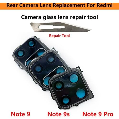 20PCS New For Xiaomi Redmi Note 9S 9 Pro Rear Back Camera Glass Lens + Frame With Glue Adhesive Sticker Replacement Parts