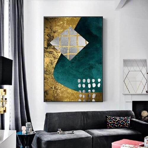 Light Luxury Style Poster Gold And Green Stitching Block Canvas Painting Print Art Wall For Aisle Living Room Bedroom Home Decor