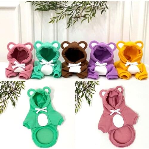 Pure Color Plus Velvet Pet Sweater Cat Teddy Hooded Clothes Cartoon Dog Clothes Soft Puppy Winter Warm Pullover XS-XL