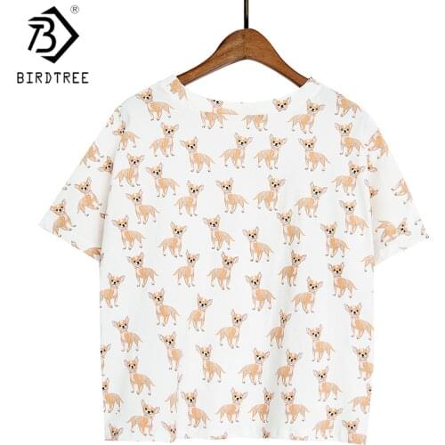 Women Cute Chihuahua Dog Cartoon Print Pajama Crop Top Loose Fit White Sleep Tops Plus Size ! T79503J