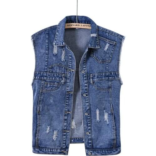FNOCE 2021 new spring womens ripped jeans vests fashion trends casual streetwear solid slim hole denim coats jackets vests