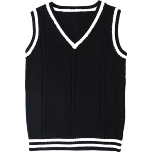 Knitted Sweater Vest Women Classic Students Preppy Style Korean Leisure Loose V-Neck Sleeveless Ulzzang Chic Harajuku Basic Tops