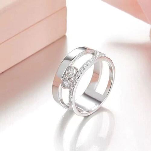 SLJELY Fashion Pure 925 Sterling Silver Double Activity Moving Stones Ring with AAA High Quality Zirconia Women Brand Jewelry