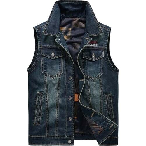 Mcikkny Men Cargo Casual Denim Vest Multi Pockets Vintage Jeans Waistcoats For Male Outdoor Size M-4XL