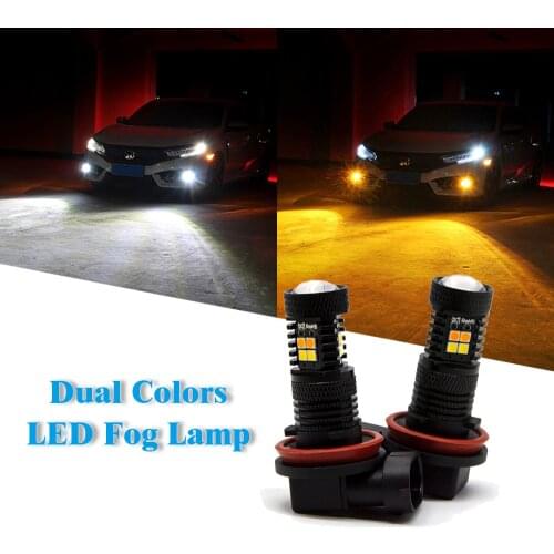 1pcs/ lot Dual Colors Fog light H11 LED H7 H8 9005 HB3 9006 HB4 5202 H16 Running Light Lamp White car accessories