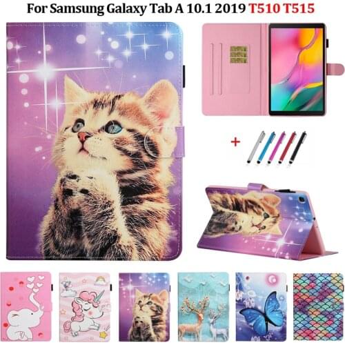 10 1 inch Tablet For Samsung Galaxy Tab A 10 1 2019 Case Kawaii Unicorn Cat Leather Cover For Galaxy Tab A 10.1 2019 T510 T515