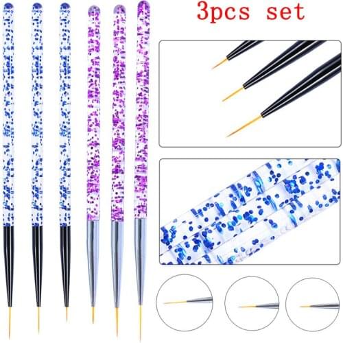 3Pcs/set Nail Art Line Painting Pen 3D Tips Acrylic Uv Gel Brushes Drawing Crystal Liner Glitter French Design Manicure Tool