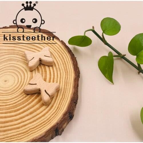 Kissteether 50pcs Food Grade Wood Bead Beech Wooden Butterfly Animal Beads DIY Teething Nursing Necklace Jewelry Making Teether