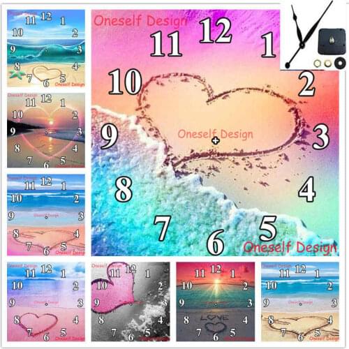 Heart beach 5d diamond embroidery full clock diamond mosaic sale diamond painting Mechanical clock decortion home wall sticker