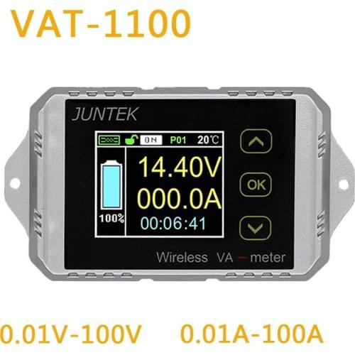 Juntek VAT1100 Wireless Voltage Current Meter 100V 100A Car Battery Monitoring 12V 24V 48V Battery Coulomb Counter VA Meter