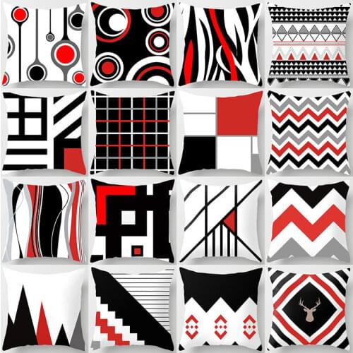 Red Black Geometric Sofa Decorative Cushion Cover Pillow Pillowcase Polyester 45*45 Throw Pillow Home Decor Pillowcover 40548