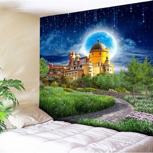 Moon Castle Galaxy Tapestry Psychedelic Wall Hanging Decorative Wall Tapestry Boho Decor Hippie Tapestries Blue Wall Art Cloth