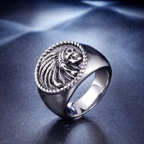 INSCHIC New Arrival Retro Pirate Indian Mens Ring Gift To Husband High Quality Stainless Steel Big Wide Surface Gothic Jewelry