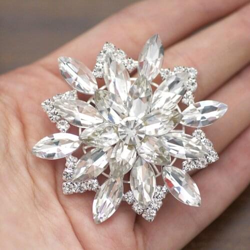 5.8cm flower shape rhinestone applique flat silver base sew on rhinestone for wedding dress decoration