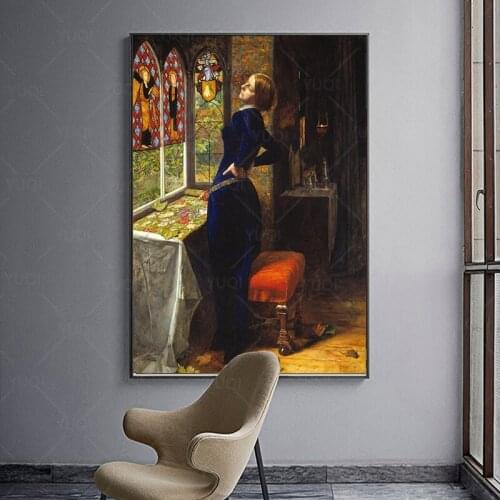 John Everett Millais Mariana Poster and Prints on Canvas Wall Art Famous Pianting Decorative Picture for Living Room Home Decor