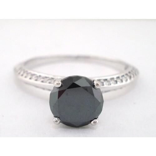 14K White Gold Black Round Moissanite 3carat 9MM lab Diamond Solitaire Wedding Engagement Ring with Side Stoens for Women