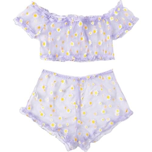 Sexy women Daisy Embroidery Sheer Mesh Lingerie Set underwear set no bra Backless Bralette sexi Intimates lace bra set 2020