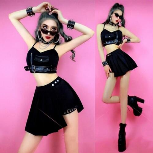 Bar DJ DS Stage Performance Suit Nightclub GoGo Dancer Sexy Black Clothes Female Singer Hip Hop Jazz Pole Dance Clothing DWY6128