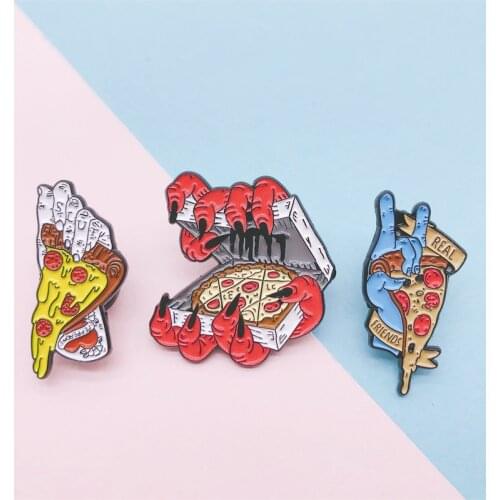 Creative Punk Halloween Bones Skeleton Ghost Hand Food Pizza Enamel Brooch Alloy Badge Clothes Bag Brooch Woman Jewelry Gift