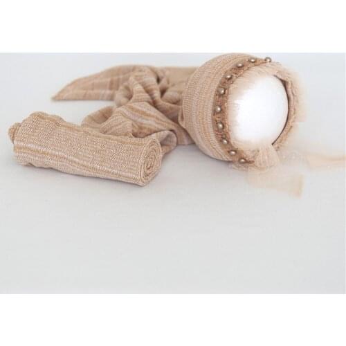 Baby Girl Lace Hat with Pearl Newborn Wrap Set Handmade Newborn Swaddle Wrap and Bonnet for Photo Shoot Baby Shower Gift