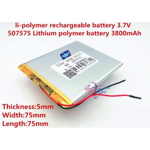 3.7V 3800mah 507575 Polymer Lithium Li-Po Rechargeable Battery For GPS DVD PAD e-book tablet pc power bank