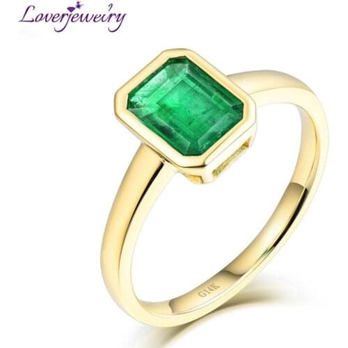 LOVERJEWELRY Simple Design Wedding Fine Jewelry Solid 14K Yellow Gold Natural Emerald Promised Rings for Women Christmas Gift