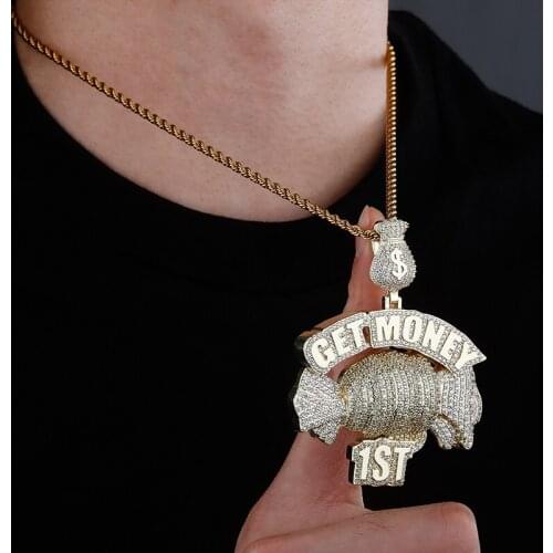 Hip Hop Jewelry Fashion Charm Charm Letter Pendant GET MONEY Necklace Iced Cubic Zirconia Chain for Gift for Men and Women Gifts