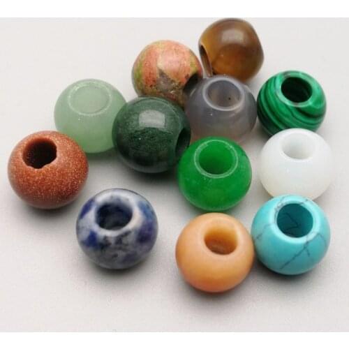 Fashion natural stone big hole beads mixed 24pcs for Jewelry making charm 12mm for bracelet Earrings accessories Free shipping