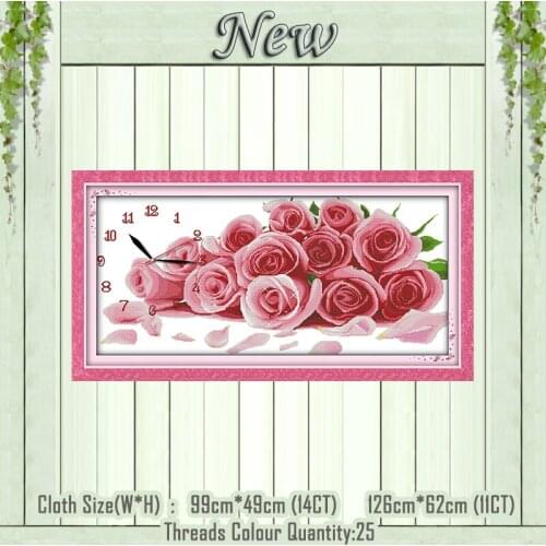 Romantic rose Clock dial painting counted print on the canvas DMC 11CT 14CT kits chinese Cross Stitch embroidery needlework Sets